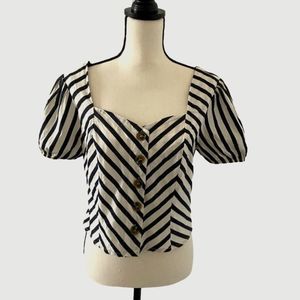 June & Hudson Chevron Button-down Crop Top Medium